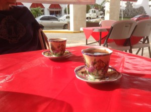 Turkish coffee is beautiful little china cups.
