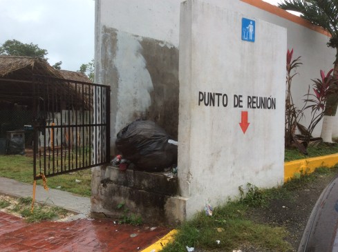 First stop, drop off the trash.