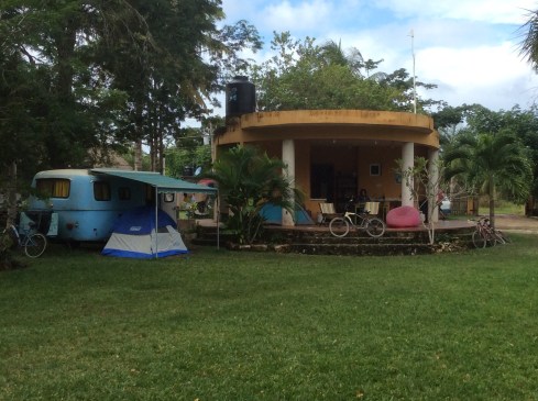 The kitchen is a place to make friends and tell travel stories.