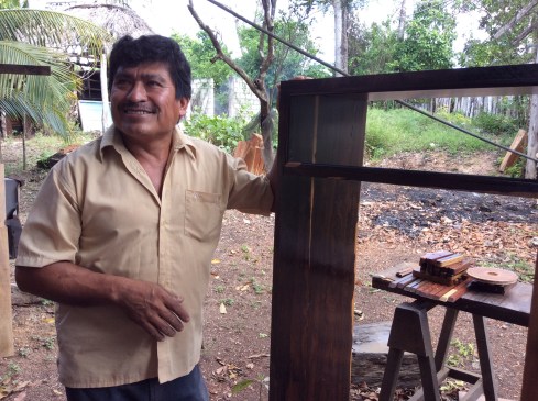 Luis shows us a window frame that he has made for a school. The wood is so beautiful.