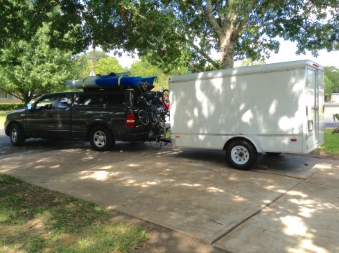 Pulling out of our drive in Austin two years ago with everything we own. 